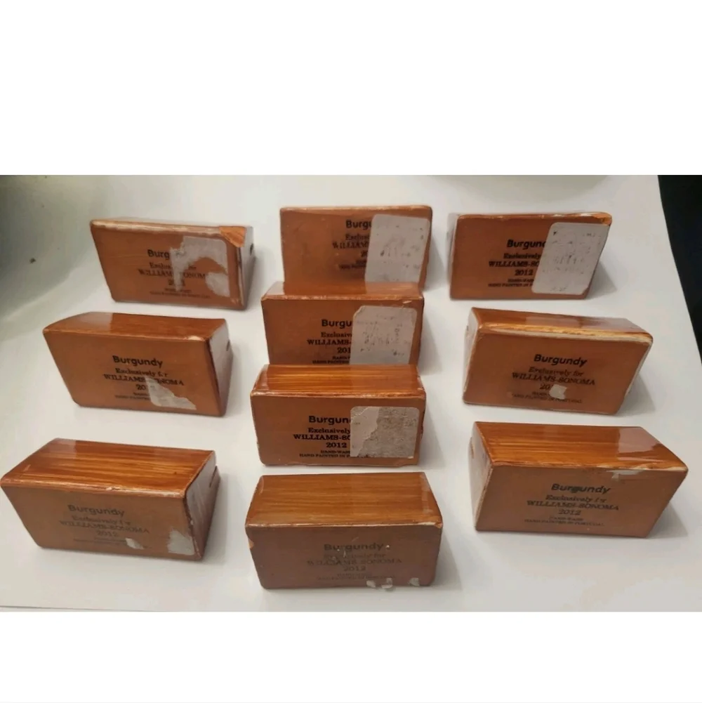 Set 10 Williams Sonoma Painted Ceramic Place Card Holders Brown Burgundy 2012